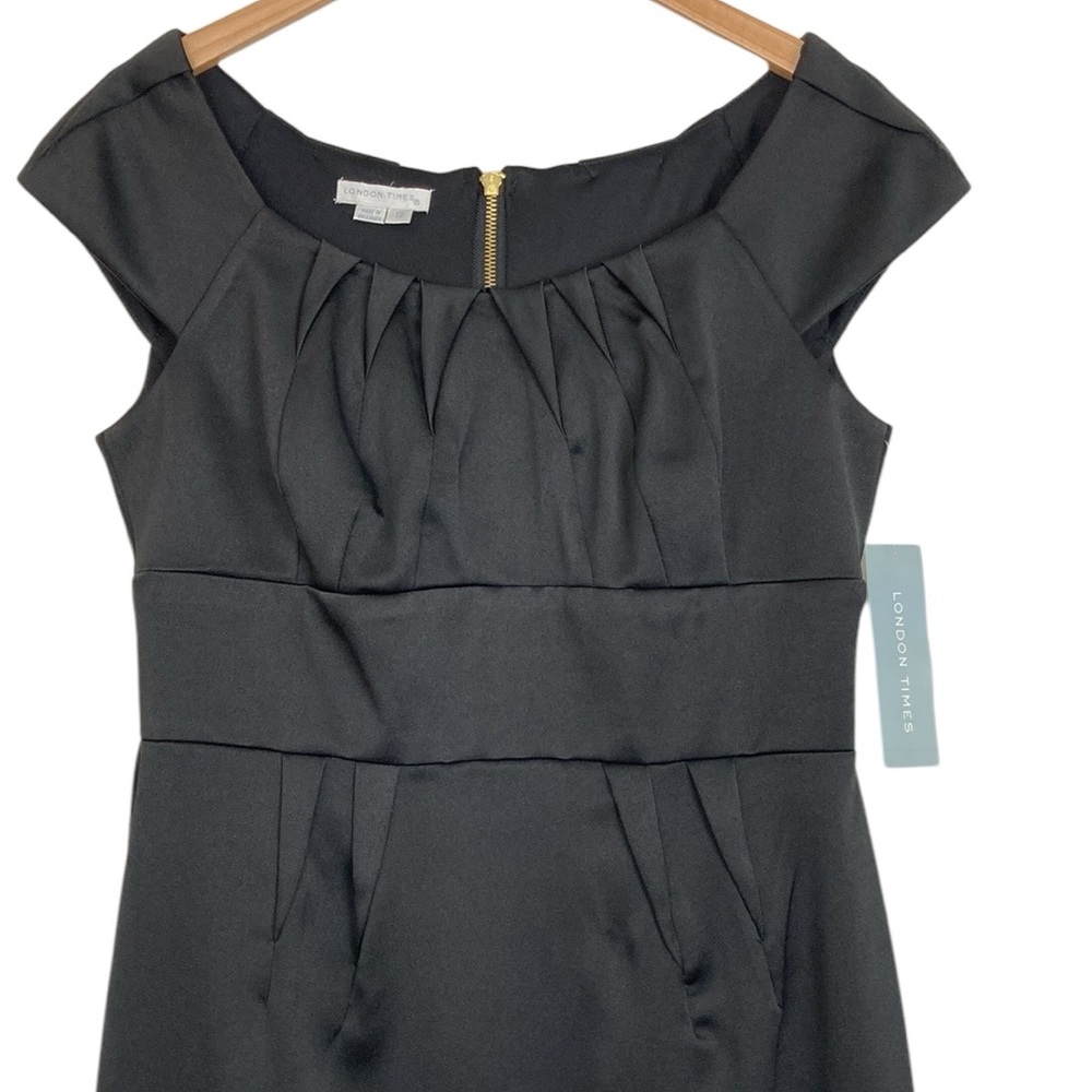 NEW London Times Black Sateen Stretch Fitted Dress